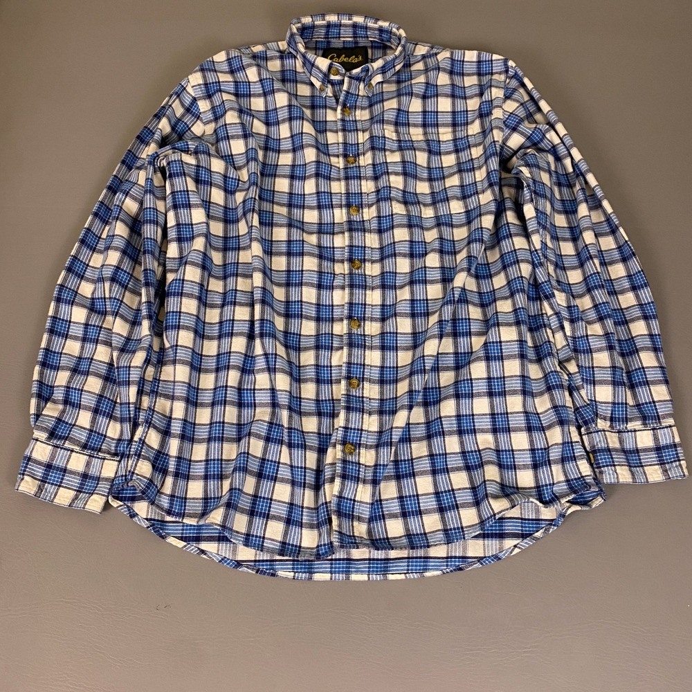 Cabelas Flannel Shirt Men's Size XLT Blue White Plaid Long Sleeve Button Down - Picture 1 of 10
